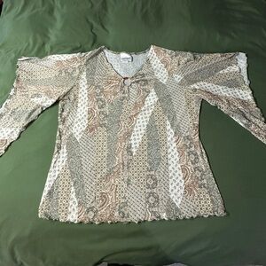 Fashion Bug Paisley and Geometric Blouse - Cream and Brown